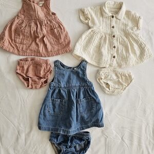Organic Baby Dresses and Bloomers - Pink, Cream & Denim